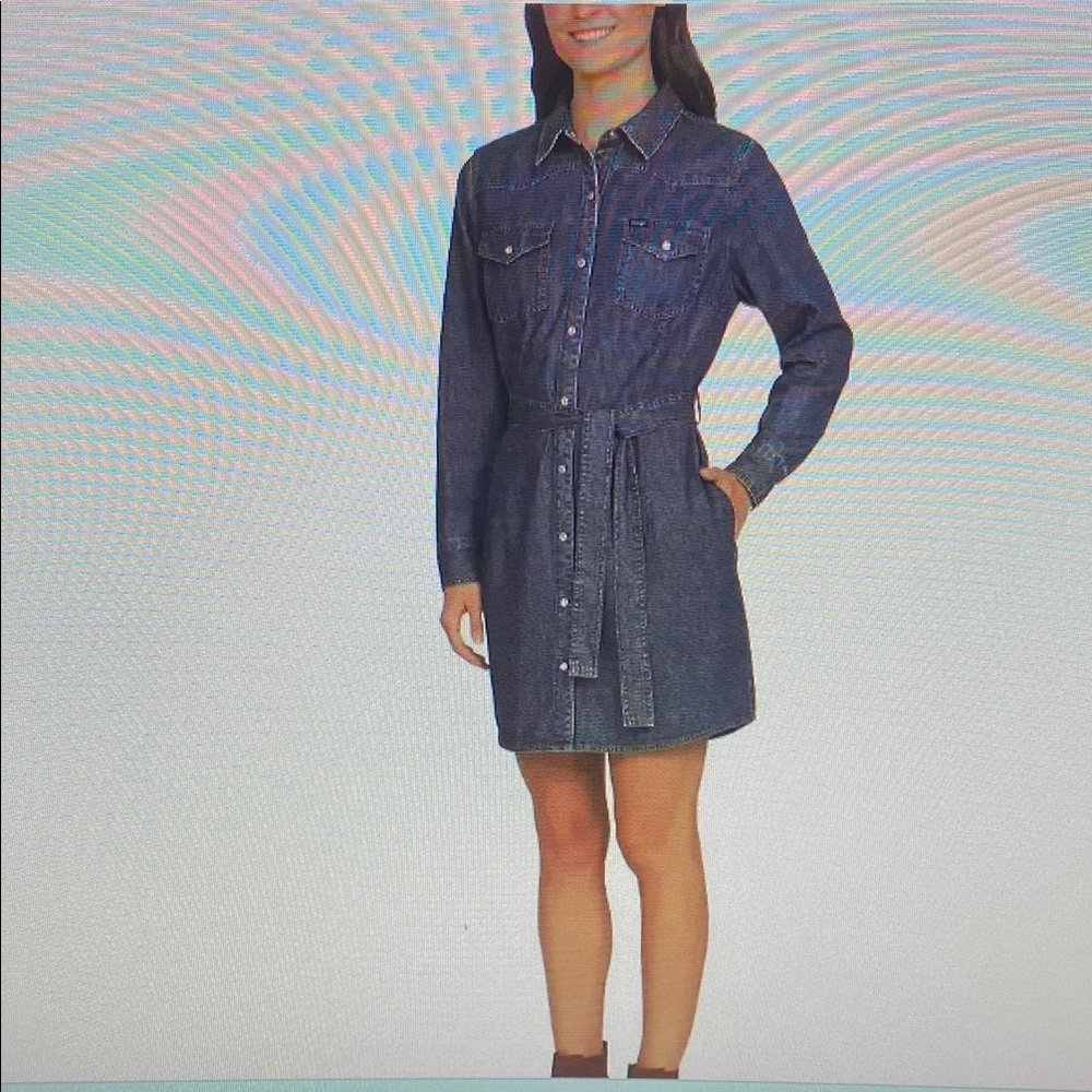 Wrangler Women's Long Sleeve Western Snap Denim Dress, Dark Blue, Size :XLarge